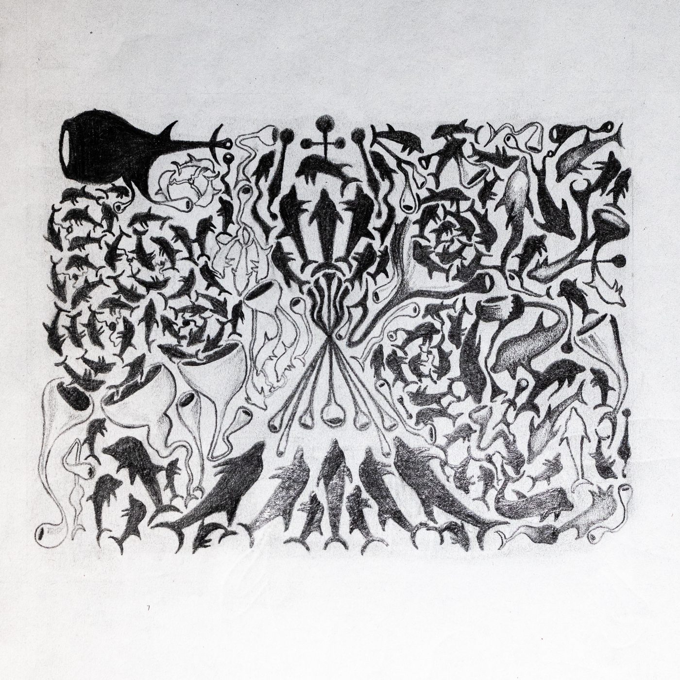 Dolphins Made Of Glass — cover art: pencil tessellation of dolphins